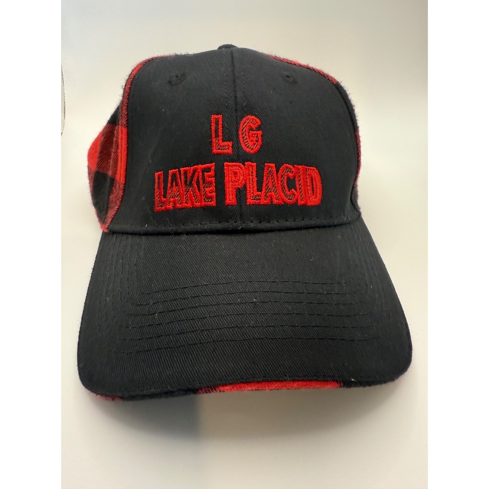 Lake Placid Hat Black Red Buffalo Plaid Adjustable Strapback Cap Outdoor
